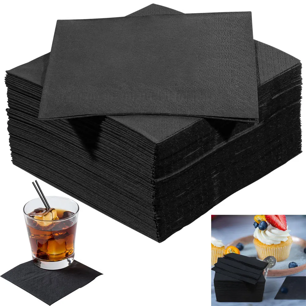 1200 Ct Bulk Black Paper Napkins 5.5" Beverage Cocktail Party Event Restaurant