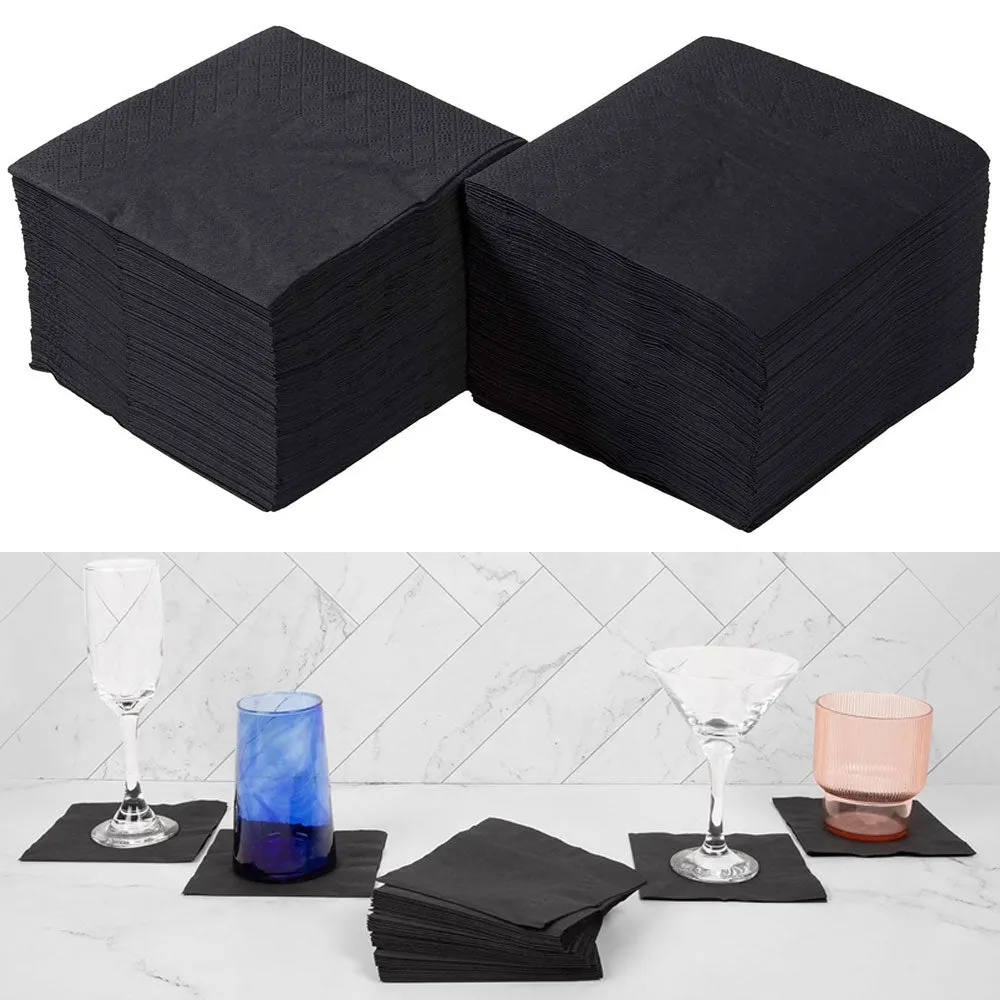 1200 Ct Bulk Black Paper Napkins 5.5" Beverage Cocktail Party Event Restaurant