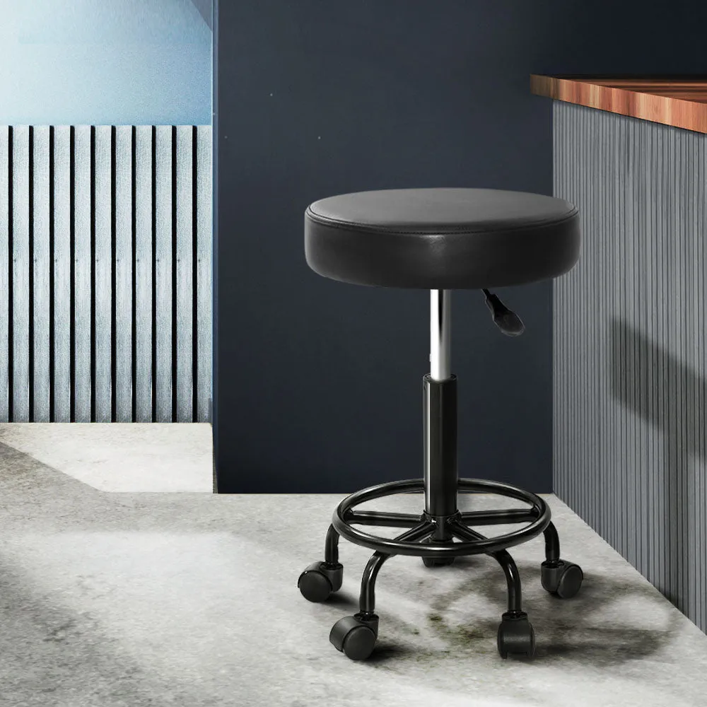 2X Salon Stool | Swivel Round Barber Hair Bar Stools | Hydraulic Lift | Black