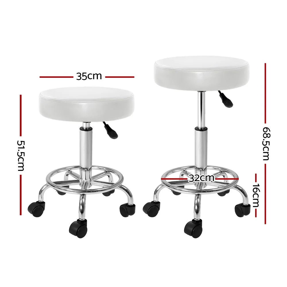 2X Salon Stool | Swivel Round Barber Hair Bar Stools | Hydraulic Lift | White
