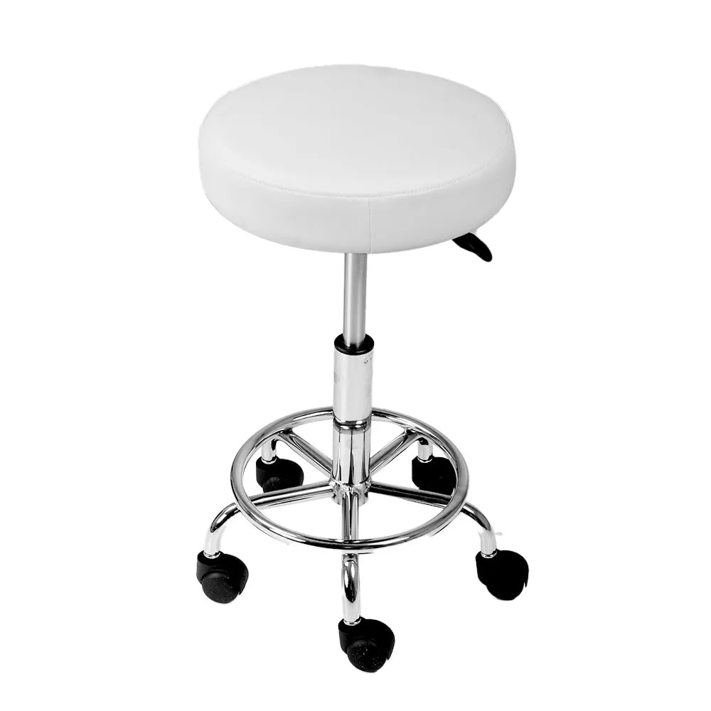 2X Salon Stool | Swivel Round Barber Hair Bar Stools | Hydraulic Lift | White