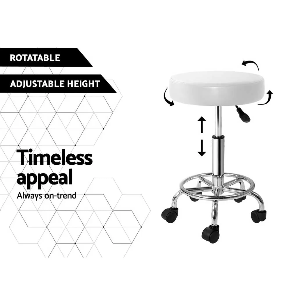 2X Salon Stool | Swivel Round Barber Hair Bar Stools | Hydraulic Lift | White