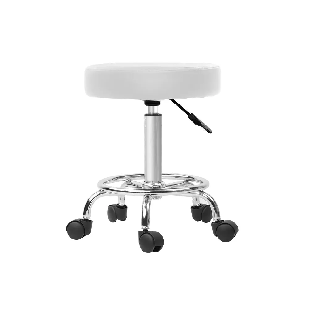 2X Salon Stool | Swivel Round Barber Hair Bar Stools | Hydraulic Lift | White