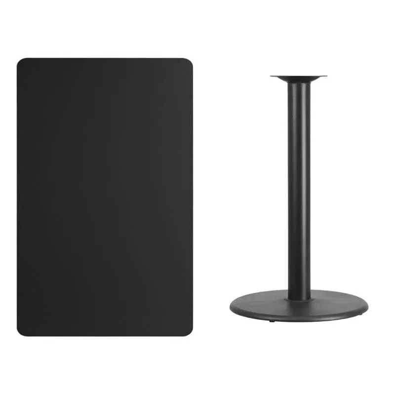 30'' x 48'' Rectangular Black Laminate Table Top with 24'' Round Bar Height Table Base [XU-BLKTB-3048-TR24B-GG]