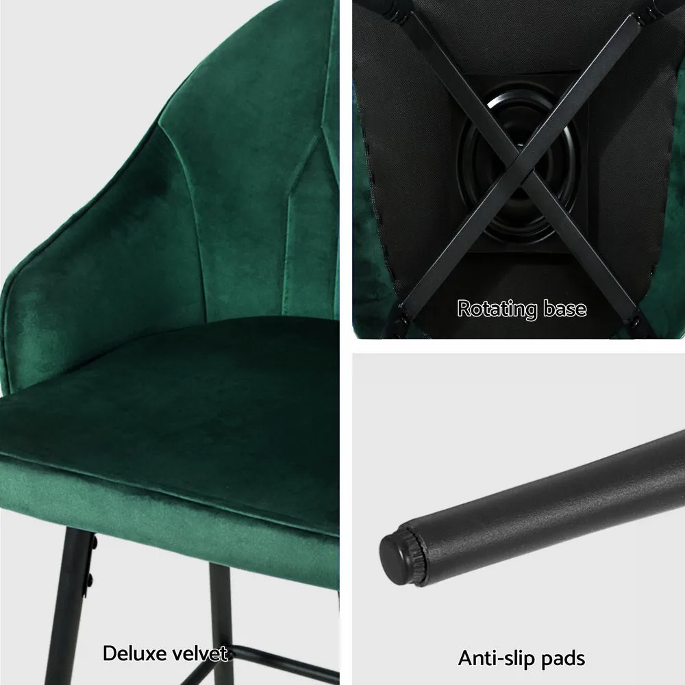 4x Bar Stools | Velvet Swivel | Metal Legs | Green Finish