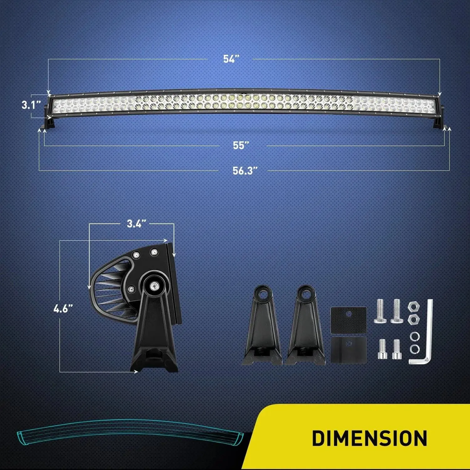54 Inch 312W Double Row Curved Spot Flood LED Light Bar