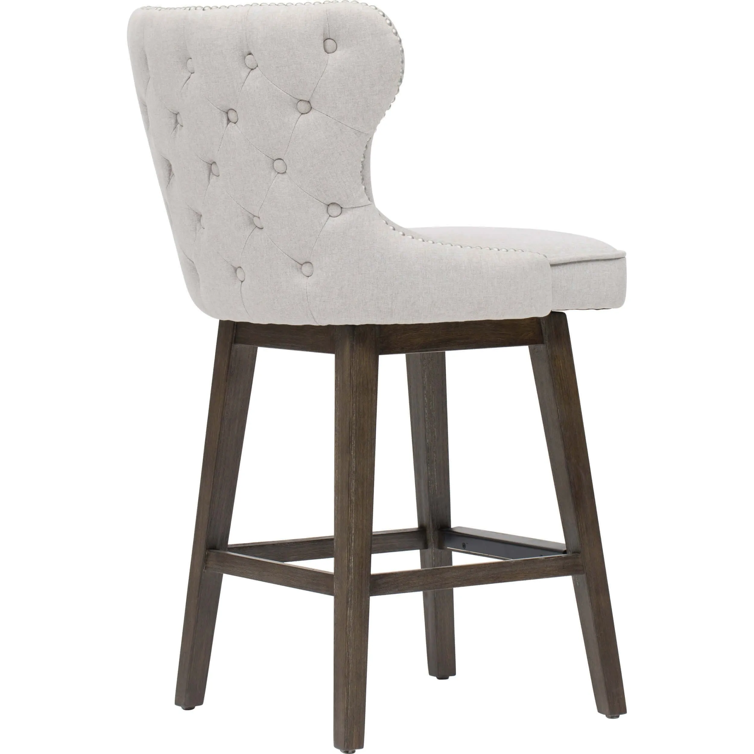 Ariana Swivel Counter Stool, Light Grey/Nickel Nailheads