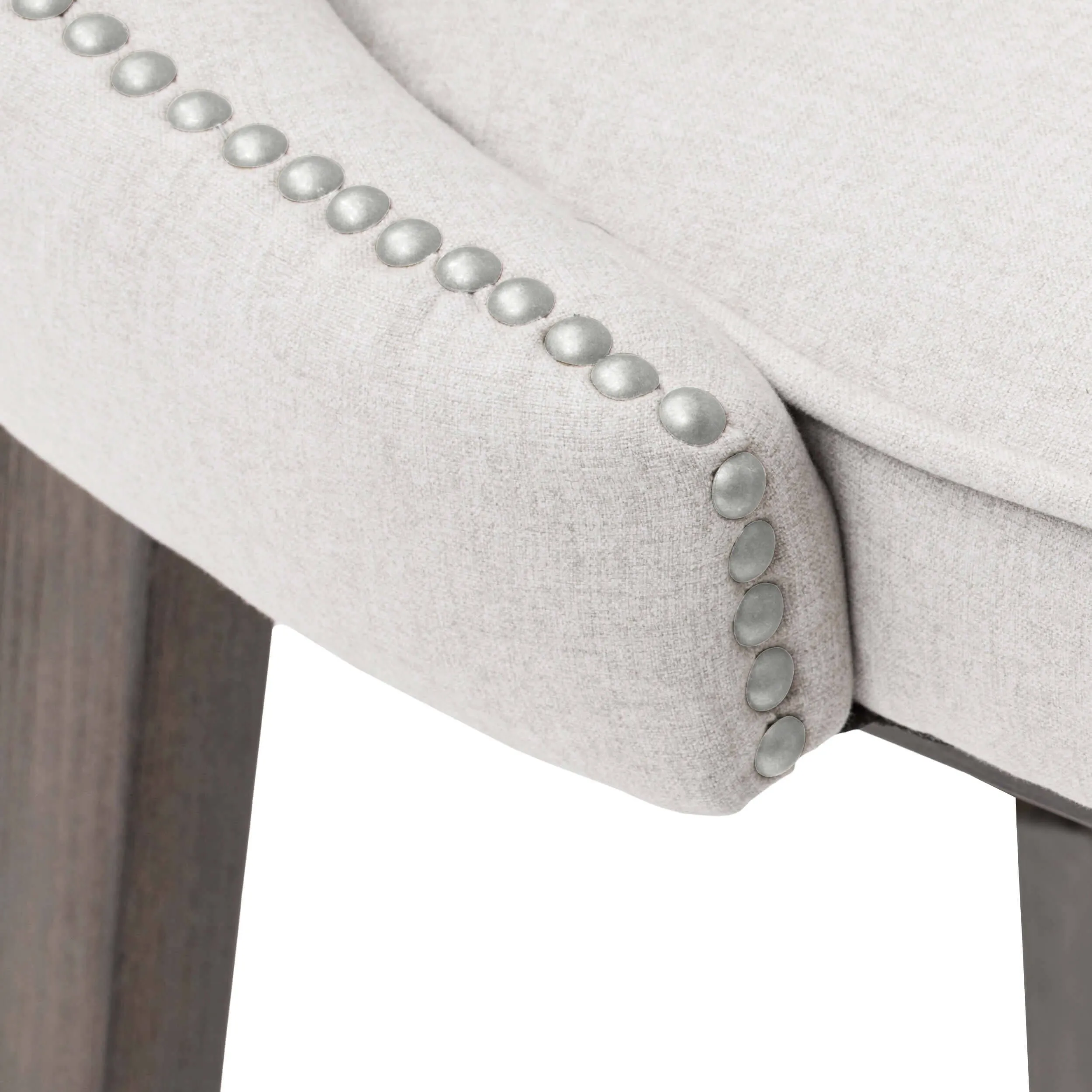 Ariana Swivel Counter Stool, Light Grey/Nickel Nailheads