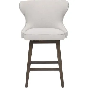 Ariana Swivel Counter Stool, Light Grey/Nickel Nailheads