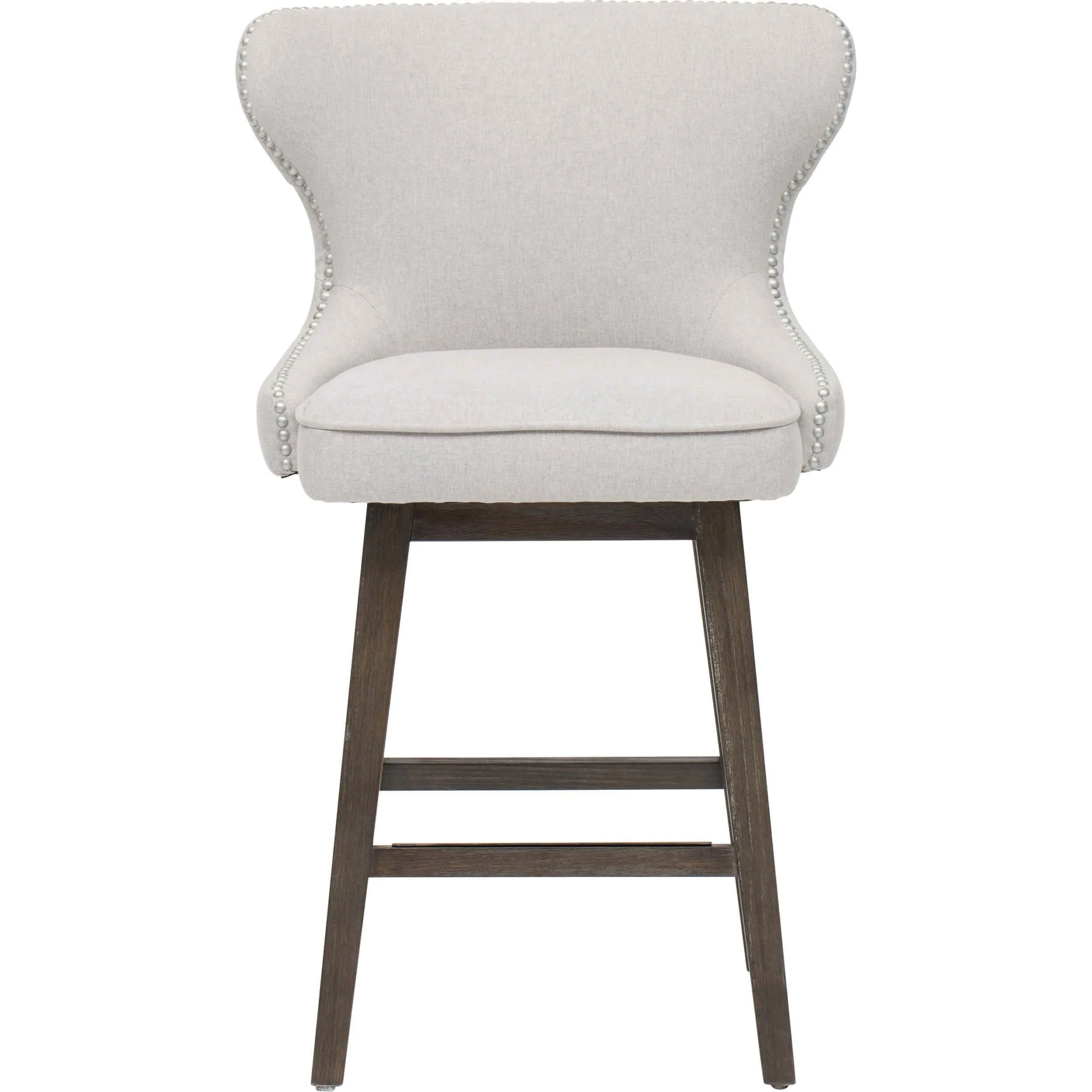 Ariana Swivel Counter Stool, Light Grey/Nickel Nailheads
