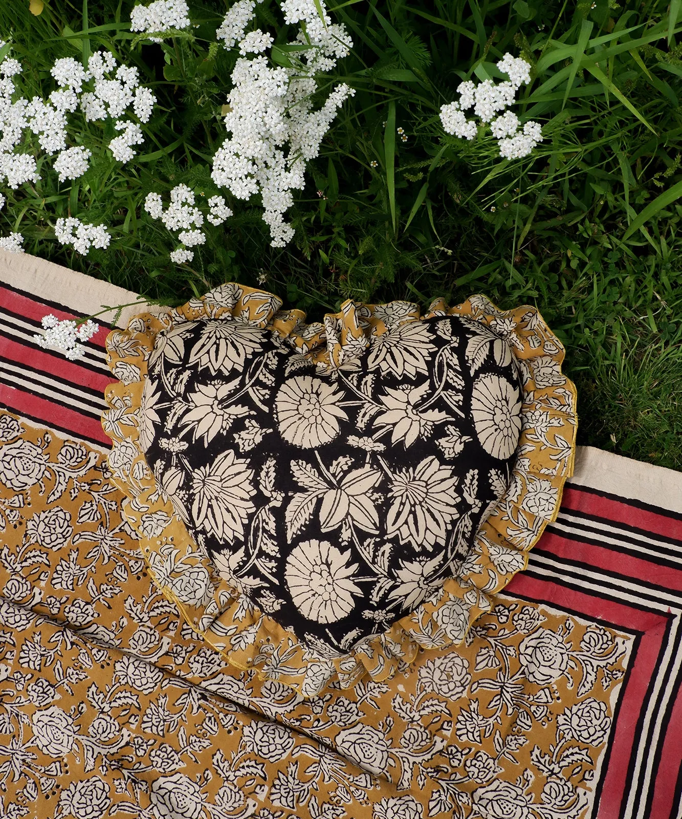 Block Printed Heart Pillow