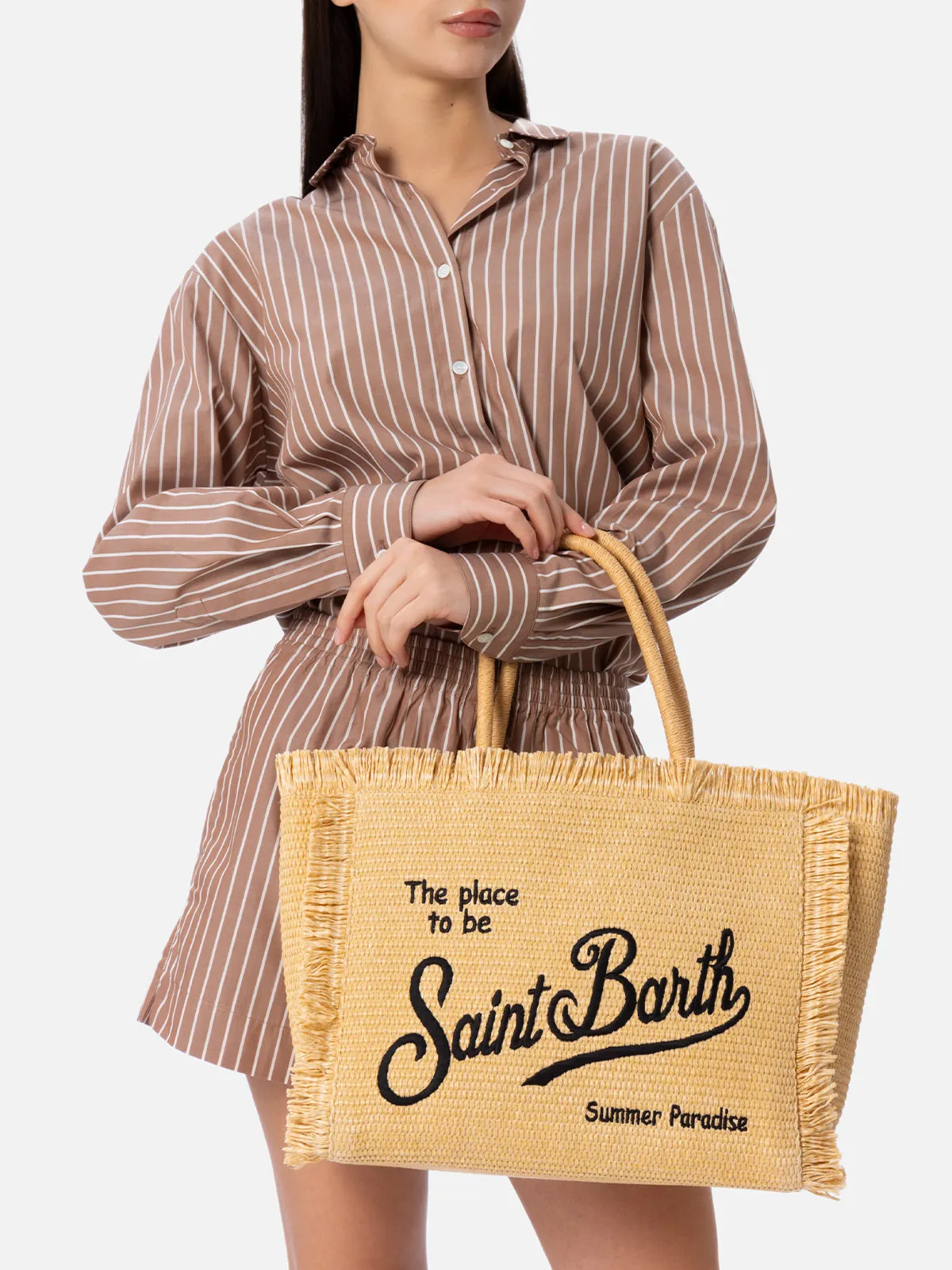 Borsa a spalla Vanity effetto paglia beige