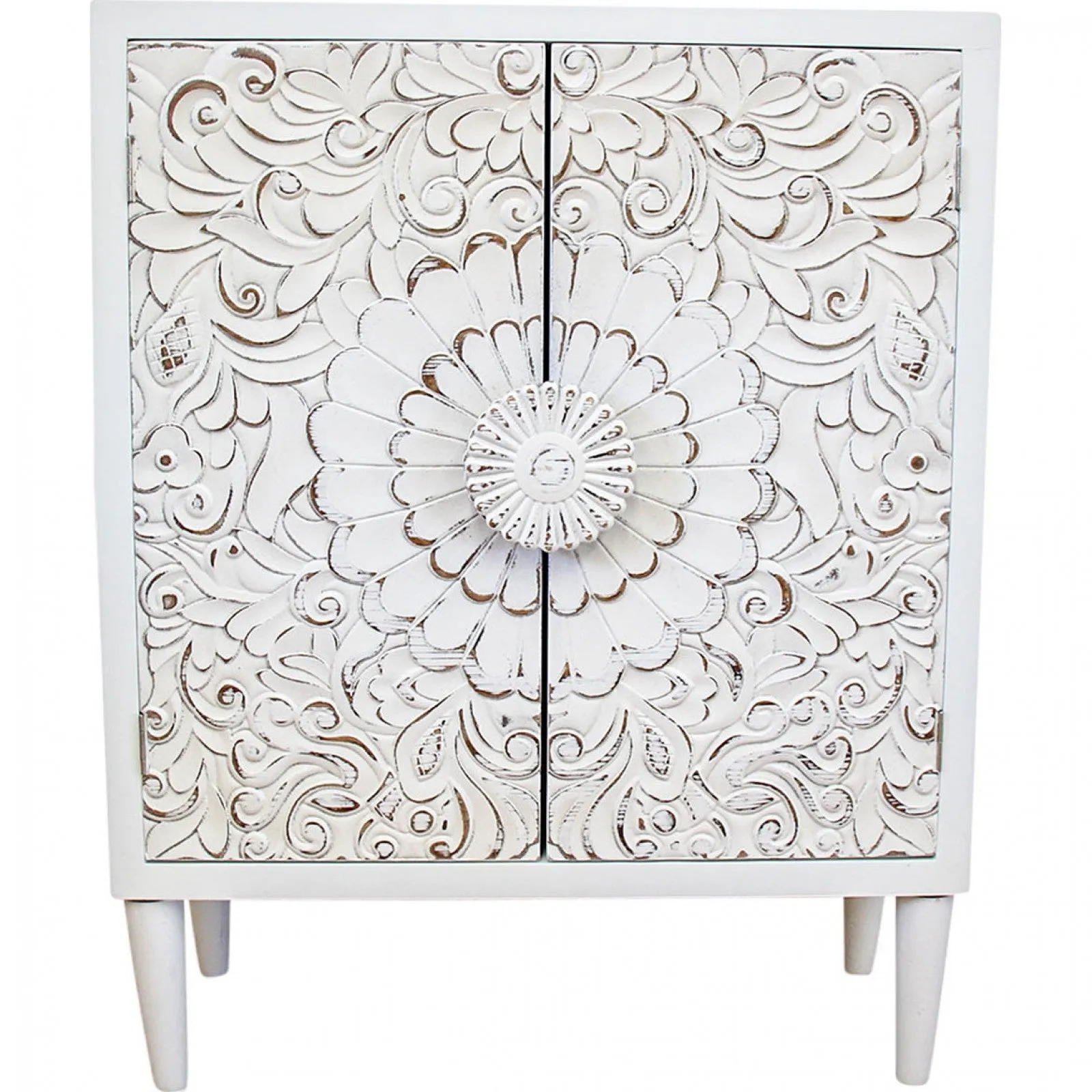Cabinet White Carved Timber