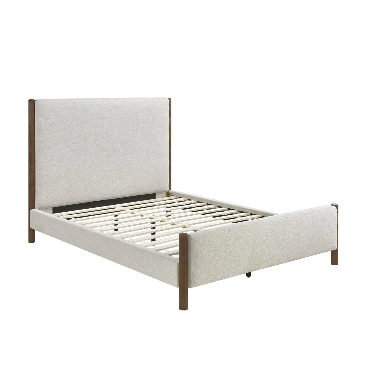Caramel Oak Chenille King Platform Bed - Solid Wood, No Box Spring Needed
