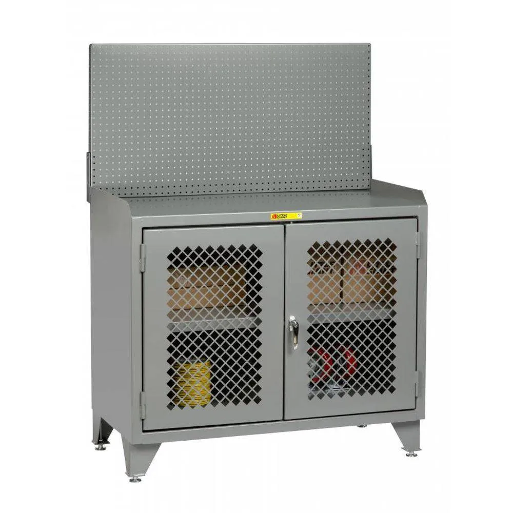 Counter Height Bench Cabinet w/ Pegboard Panel and Clearview Doors