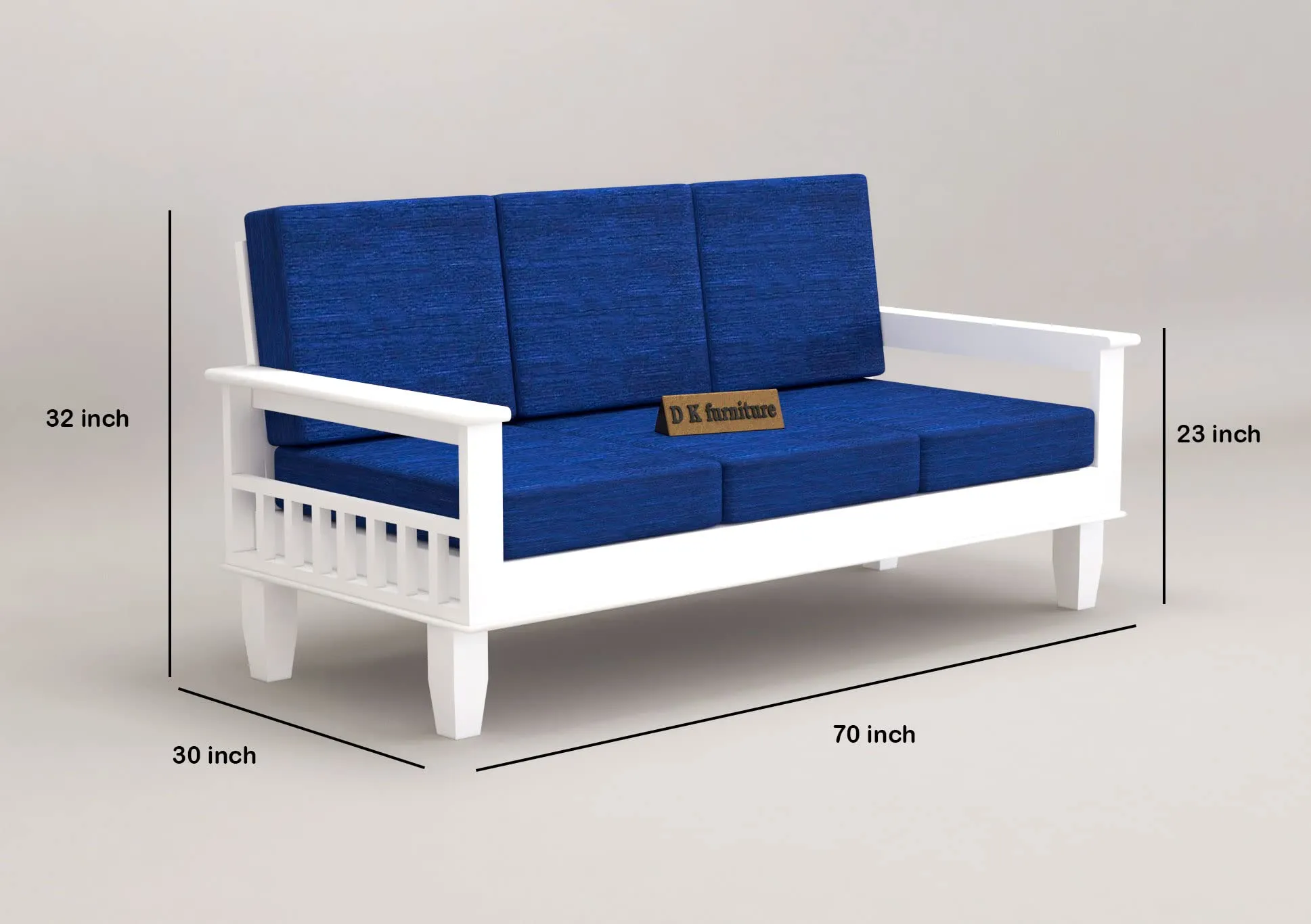 DK FURNITURE Wooden 5 Seater Sofa Set Without Coffee Table for Living Room, 3 1 1 Seater Sofa for Office & Lounge, Five Seater Sofa Sets for Home, Sheesham Wood, White Finish