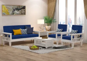 DK FURNITURE Wooden 5 Seater Sofa Set Without Coffee Table for Living Room, 3 1 1 Seater Sofa for Office & Lounge, Five Seater Sofa Sets for Home, Sheesham Wood, White Finish