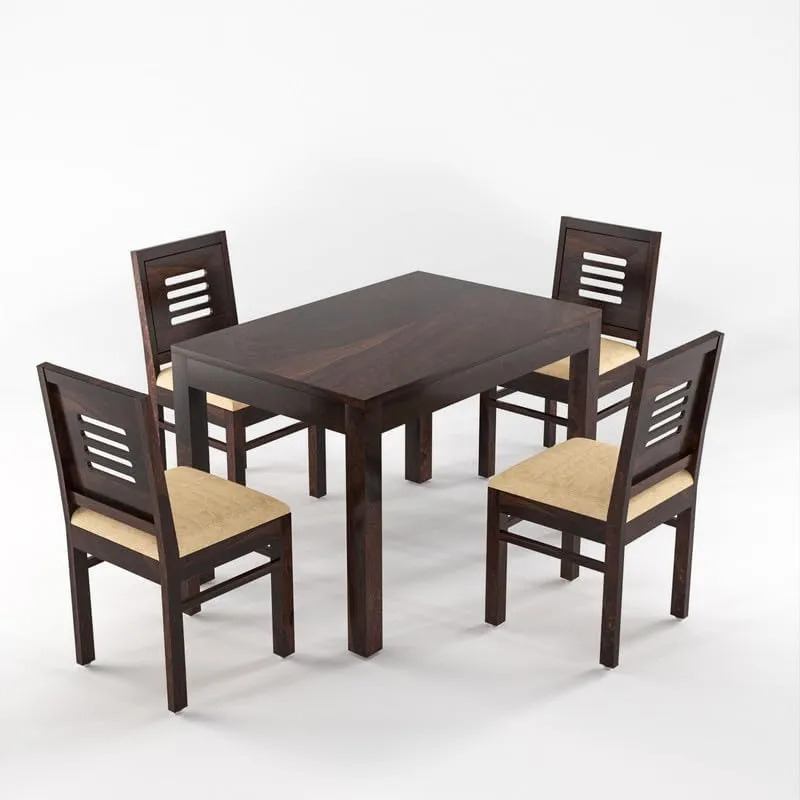 FURNESHO Solid Sheesham Wood Dining Room Sets 4 Seater Dining Table with 4 Chairs for Dining Room, Living Room, Kitchen, Hotel, Restaurant, Cafeteria (Walnut Finish)