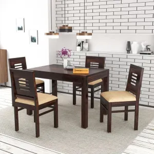 FURNESHO Solid Sheesham Wood Dining Room Sets 4 Seater Dining Table with 4 Chairs for Dining Room, Living Room, Kitchen, Hotel, Restaurant, Cafeteria (Walnut Finish)