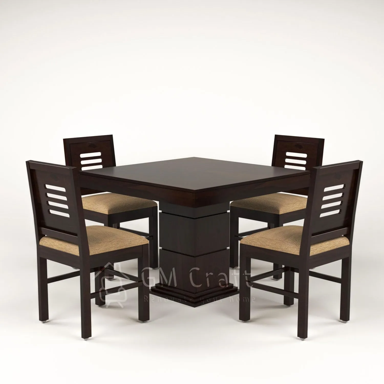 GM CRAFT Solid Sheesham Wood Dining Table 4 Seater with Chairs for Dining Room, Living Room - Walnut Finish