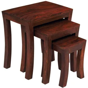 GP CRAFT Solid Sheesham Wood Nesting Table Set | Wooden Stools, Bed, Sofa Side Table, Coffee & Beverages Table for Home, Office, Bed & Living Room - Mahogany Finish (Set of 3)
