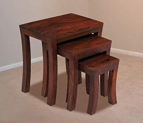 GP CRAFT Solid Sheesham Wood Nesting Table Set | Wooden Stools, Bed, Sofa Side Table, Coffee & Beverages Table for Home, Office, Bed & Living Room - Mahogany Finish (Set of 3)