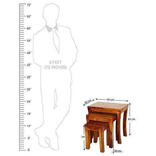 GP CRAFT Solid Sheesham Wood Nesting Table Set | Wooden Stools, Bed, Sofa Side Table, Coffee & Beverages Table for Home, Office, Bed & Living Room - Mahogany Finish (Set of 3)
