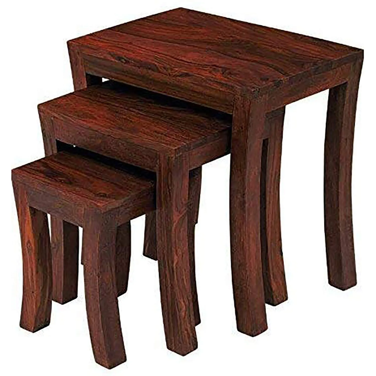 GP CRAFT Solid Sheesham Wood Nesting Table Set | Wooden Stools, Bed, Sofa Side Table, Coffee & Beverages Table for Home, Office, Bed & Living Room - Mahogany Finish (Set of 3)