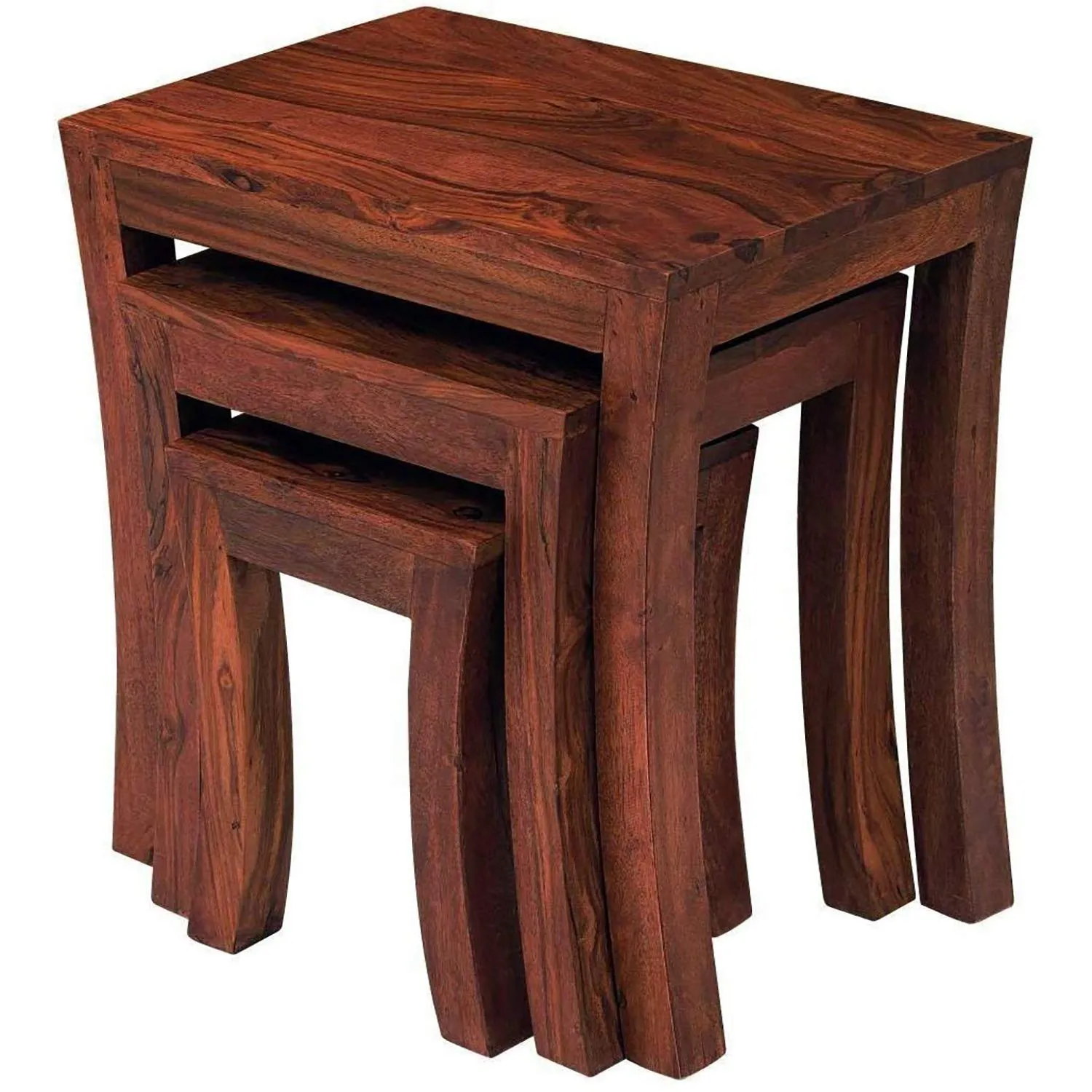 GP CRAFT Solid Sheesham Wood Nesting Table Set | Wooden Stools, Bed, Sofa Side Table, Coffee & Beverages Table for Home, Office, Bed & Living Room - Mahogany Finish (Set of 3)
