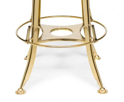 Industrial Height Adjustable Swivel Bar Stool with Oak Wood Top - Gold Finish