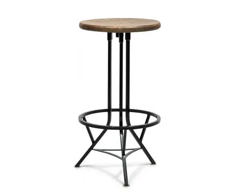 Industrial Wooden Iron Swivel Bar Stool - Black Rustic