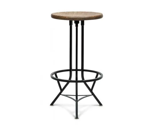 Industrial Wooden Iron Swivel Bar Stool - Black Rustic