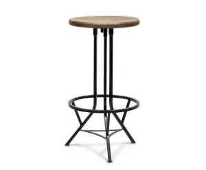 Industrial Wooden Iron Swivel Bar Stool - Black Rustic