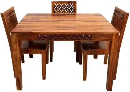 krishana art palace Sheesham Wood Dining Table 4 Seater with 4 Chairs for Living Room | Wooden Dining Table Set | Home Dining Room Sets Furniture | Honey Finish