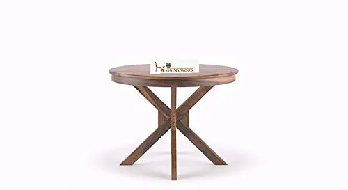 Krishna Wood Decor 4 Seater Wood Round Dining Table 4 Seater With Chairs|Round Table With 4 Chairs Set|Round Dining Table 4 Seater Wooden|4 Seater Dining Table Set|Dining Room Furniture|Teek Finish
