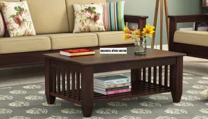Krishna Wood Decor Sheesham Wood Coffee Table for Living Room | Wooden Center Table (Walnut Finish, Rectangle)