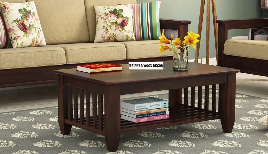 Krishna Wood Decor Sheesham Wood Coffee Table for Living Room | Wooden Center Table (Walnut Finish, Rectangle)