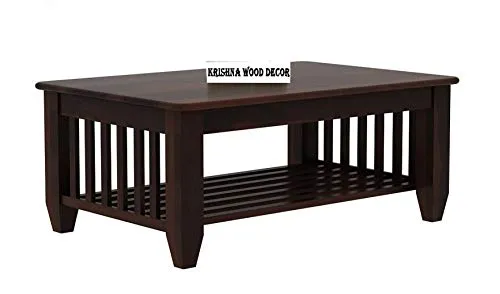 Krishna Wood Decor Sheesham Wood Coffee Table for Living Room | Wooden Center Table (Walnut Finish, Rectangle)