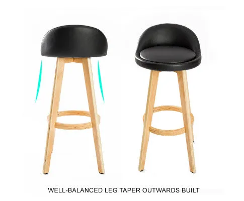 La Bella 4 Set 72cm Black Wooden Bar Stool Leila Leather