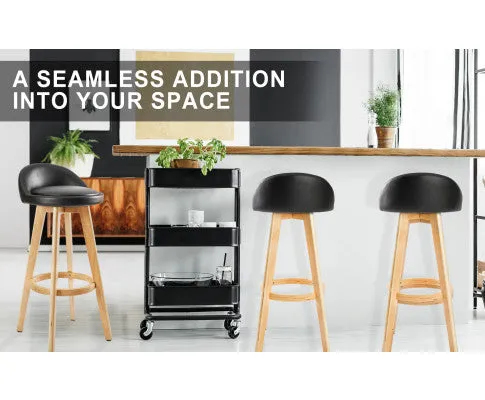 La Bella 4 Set 72cm Black Wooden Bar Stool Leila Leather