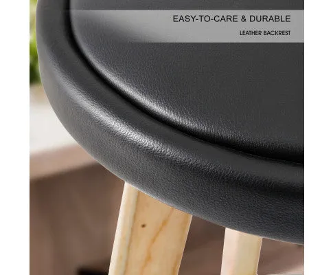 La Bella 4 Set 72cm Black Wooden Bar Stool Leila Leather