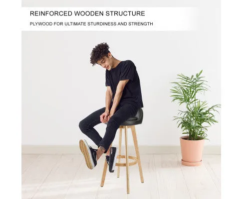 La Bella 4 Set 72cm Black Wooden Bar Stool Leila Leather