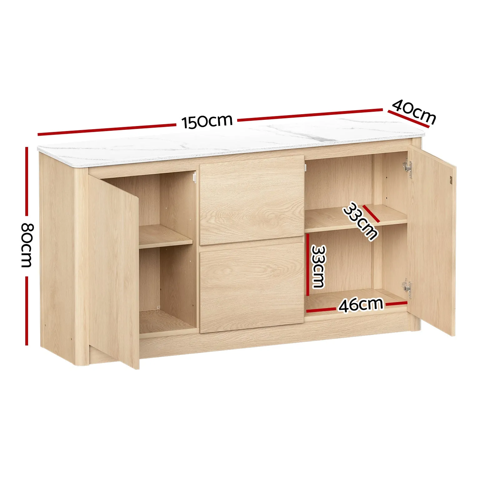 Marble Style Buffet Sideboard, Storage Drawers - Artiss