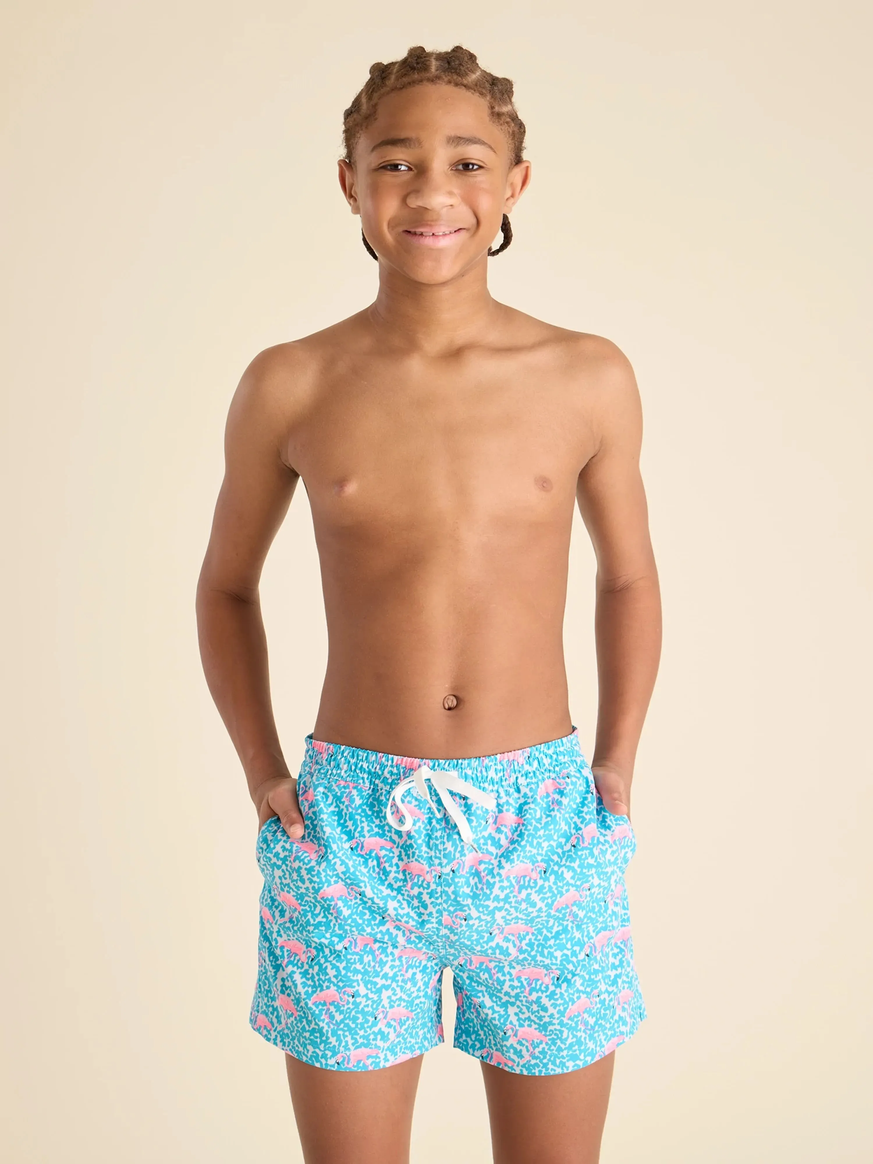 The Domingos Are For Flamingos (Boys Lined Classic Swim Trunk- Shorter)