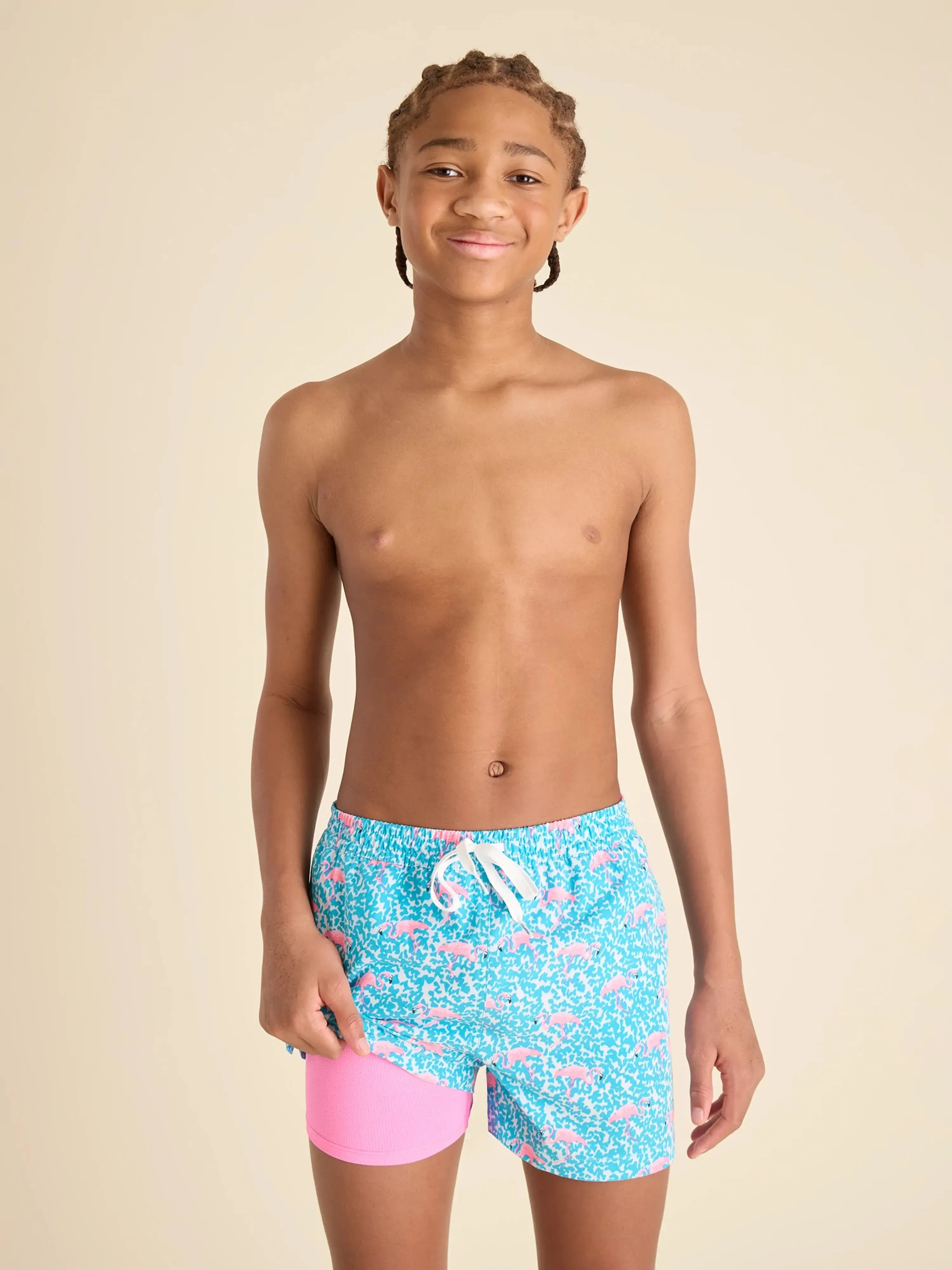 The Domingos Are For Flamingos (Boys Lined Classic Swim Trunk- Shorter)