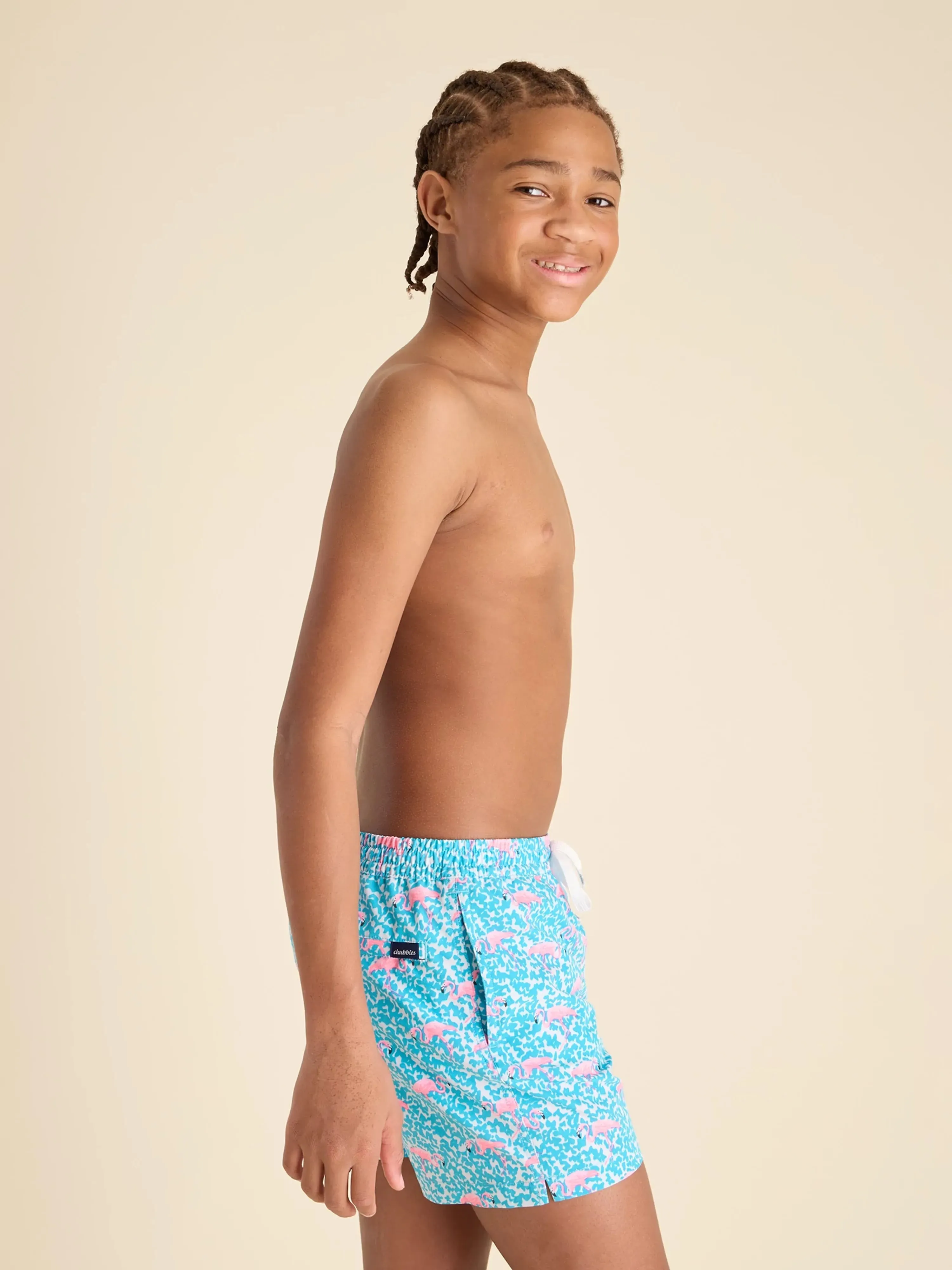 The Domingos Are For Flamingos (Boys Lined Classic Swim Trunk- Shorter)