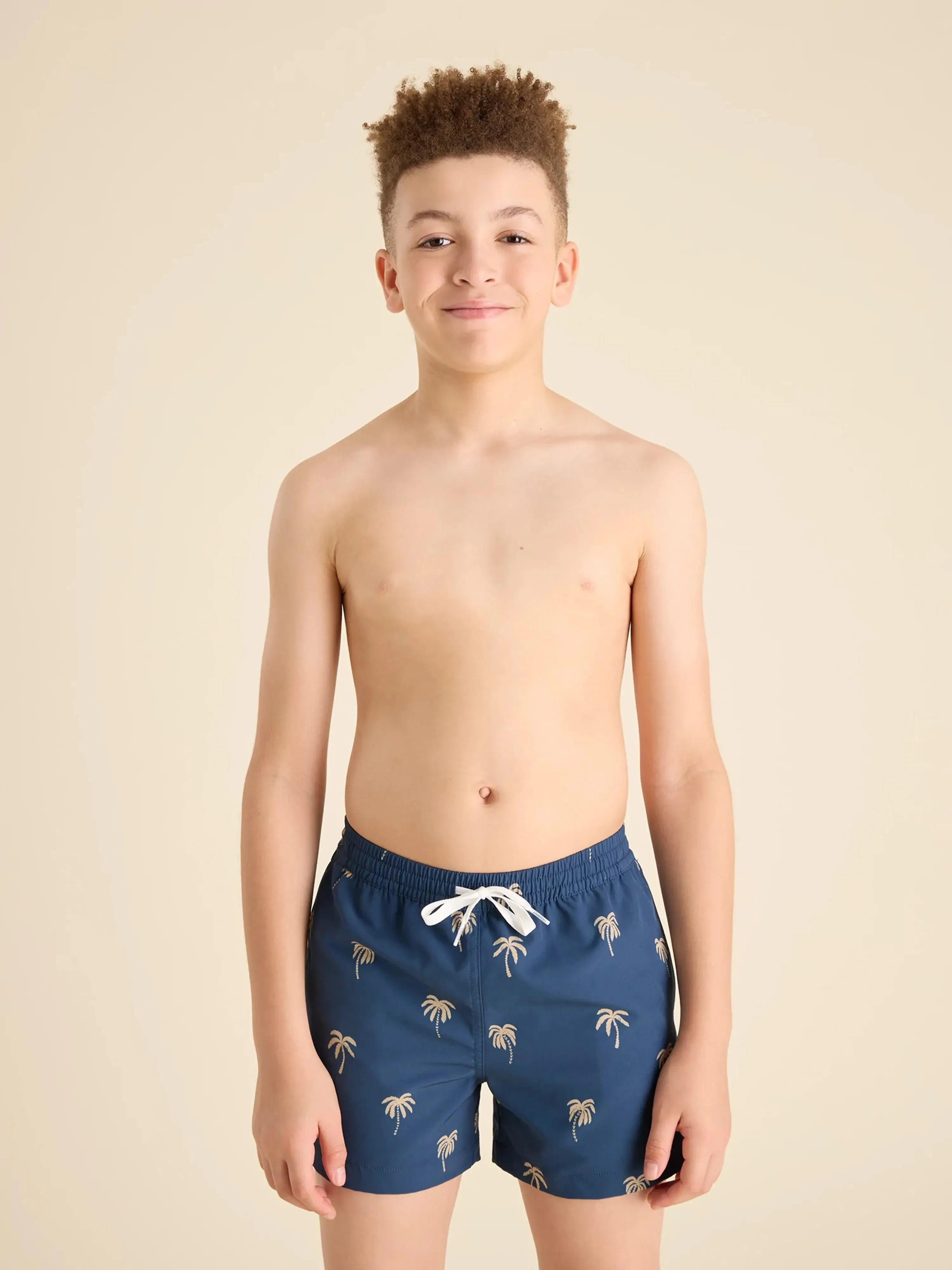The Midnight Palms (Boys Lined Classic Swim Trunk- Shorter)