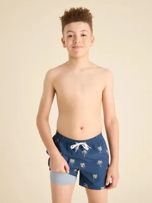 The Midnight Palms (Boys Lined Classic Swim Trunk- Shorter)