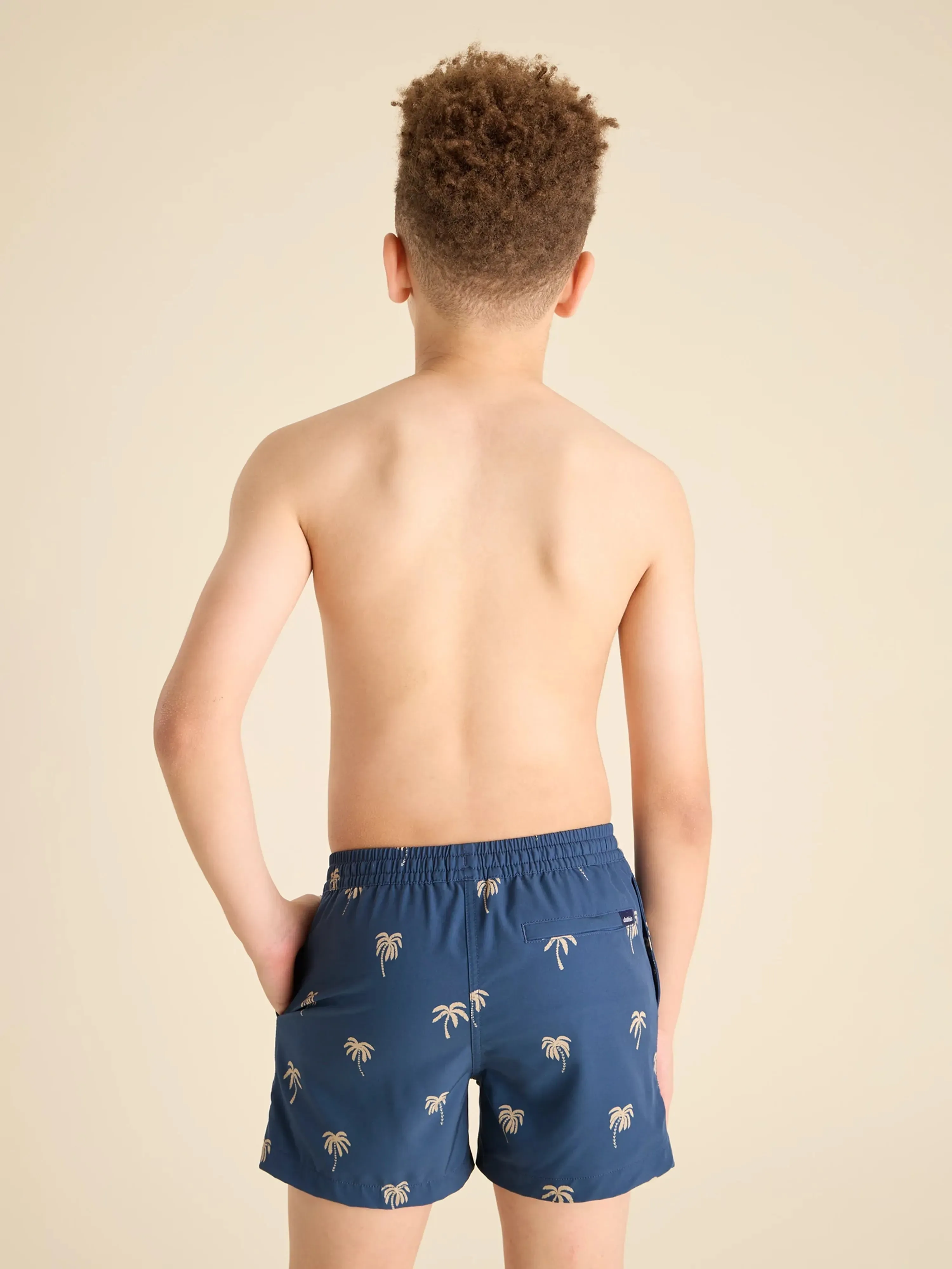 The Midnight Palms (Boys Lined Classic Swim Trunk- Shorter)