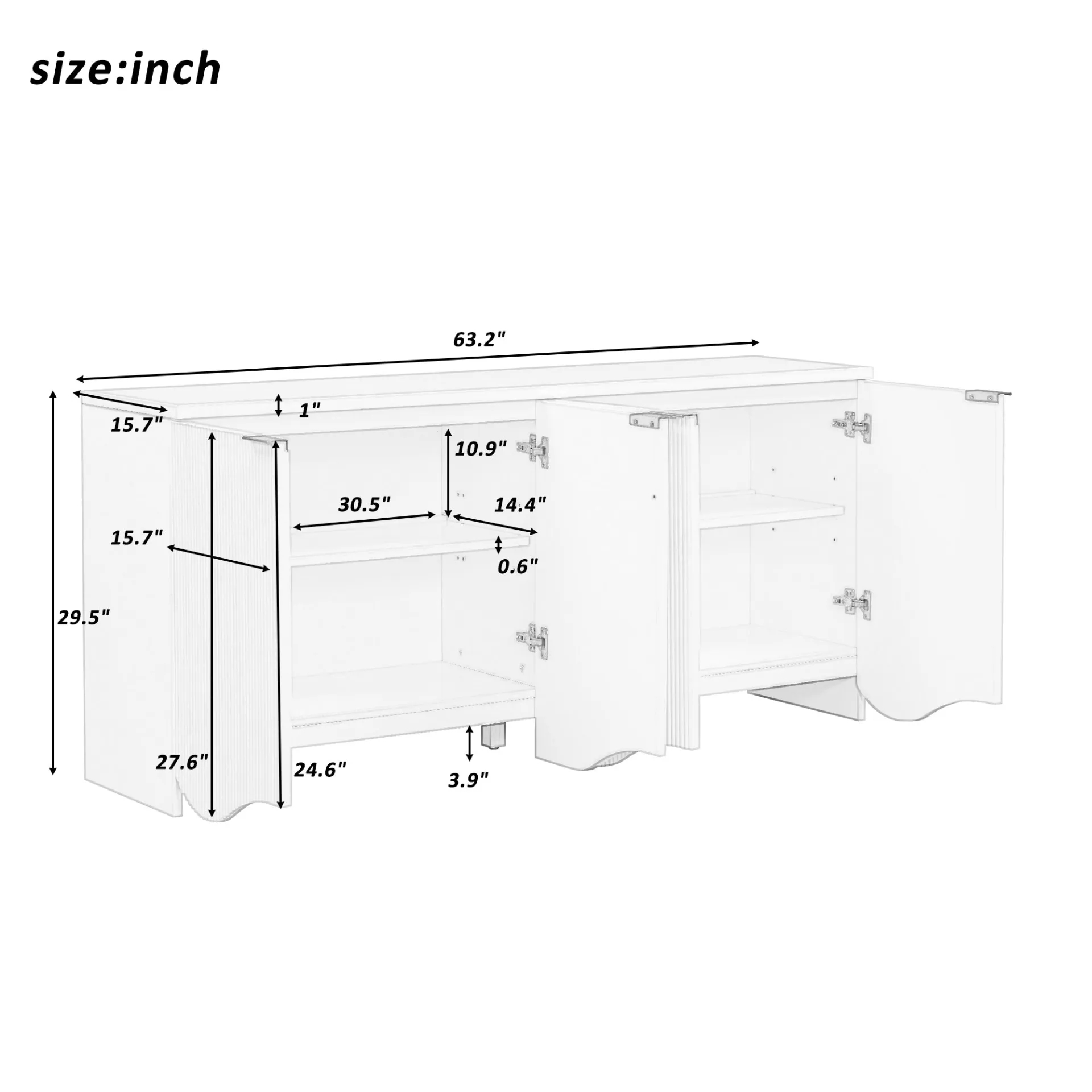 Vertical Stripes Entryway, Hallway Console and Wavy Design of a Four-Door Cabinet